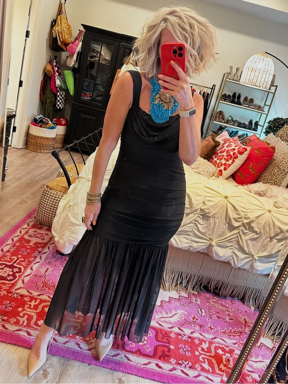 Simplee Apparel Black Mesh Maxi Dress with Sheer Pleated Hem - Picture 1 of 16